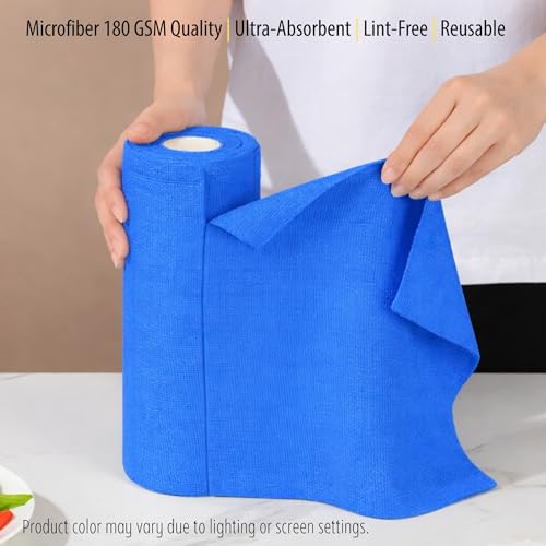 Image of TivMart Microfiber Cleaning Cloth roll | Tear-Away Sheets 10x10 in | Reusable Washable lint-Free Towels for Kitchen car Office | Ultra Absorbent 180 GSM | Blue Pack of 10