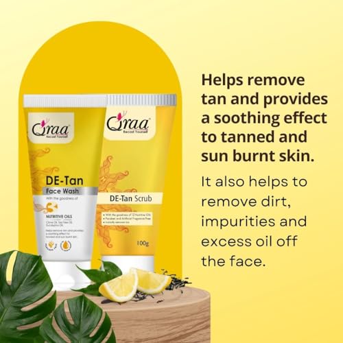 Image of Qraa De-Tan Combo Pack for Men & Women | De-Tan Scrub 100g & De-Tan Face Wash 100g | Removes Tan, Dirt & Impurities | Brightens & Revitalizes Skin | Pack of 2 (200g Each)