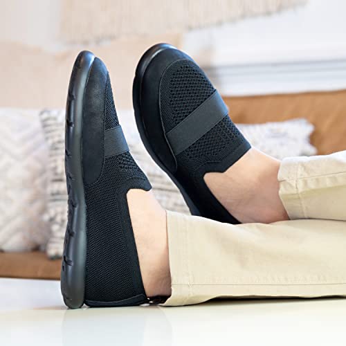 Isotoner Men's Heathered Sport-Knit Indoor/Outdoor Slippers, Black, 9 #TOP3