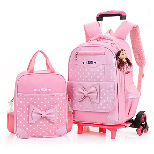 Juego de mochila y bolso de mano con ruedas Bowknot de 2 piezas, Six Wheels-pink, Six wheels Cover