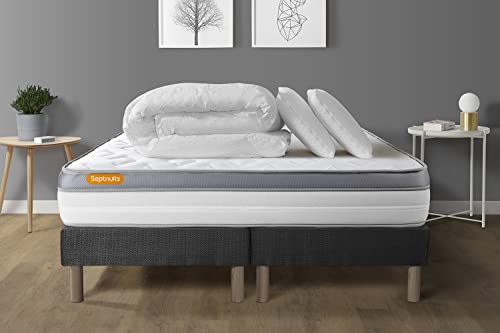 Septnuits Pack Matelas 160x200 + Double sommiers Gris 80x200 Memo Zen Mousse à mémoire de Forme 5 Zones de Confort Maxi épaisseur | Epaisseur : 26 cm | Confort : Ferme Cover