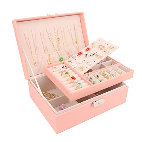 talifoca Joyeros Mujer, 2 capas Caja Joyero organizador de Joyas de Cuero PU, Organizador Joyas para Pendientes, Anillos, Aretes, Pulseras y Collares