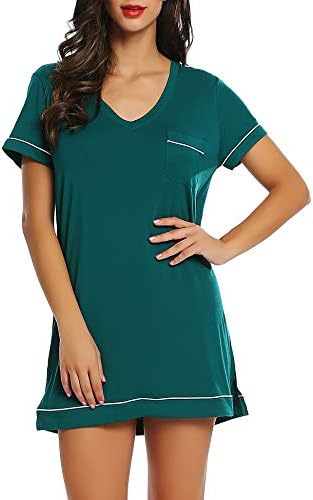 Cherrydew Womens Short Sleeve Modal Nightgown Moisture Wicking Nightshirt Sleepshirt Sleep/Night Dress Summer (Green,Small)