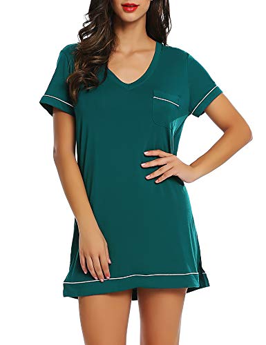Cherrydew Womens Short Sleeve Modal Nightgown Moisture Wicking Nightshirt Sleepshirt Sleep/Night Dress Summer (Green,Small) #TOP6