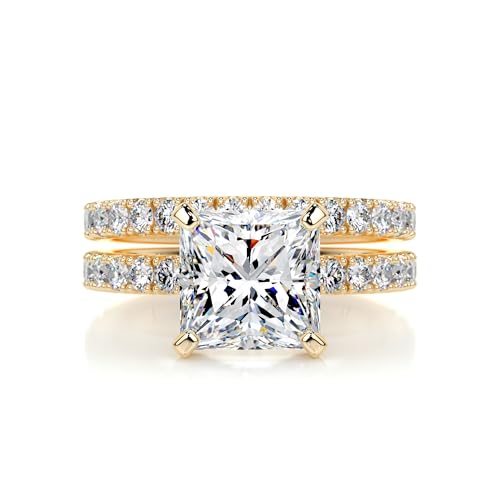 3 Carat Princess Cut IGI certified Lab Grown Bridal Ring Set, Yellow Gold