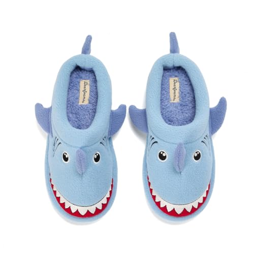Dearfoams Unisex-Child Kids Toddlers Whimsical Animal Critter Washable Slipper, Blue Baby Shark, 7-8 Toddler