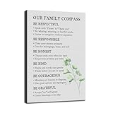 Our Family Compass Quote Canvas Wall Art House Rules Sweet Home Wall Decor for Living Room Decoration Family Sign Poster Picture Artwork Print for Home Bedroom Framed Ready to Hang [12''W x 18''H]