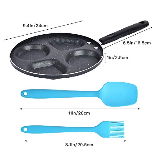 Supkiir Egg Frying Pan, Aluminum Circle Heart 4-Cup Egg Procher, Non Stick Egg Cooker For Frying Eggs Burgers Bacon, With Pastry Brush And Spatula #TOP1