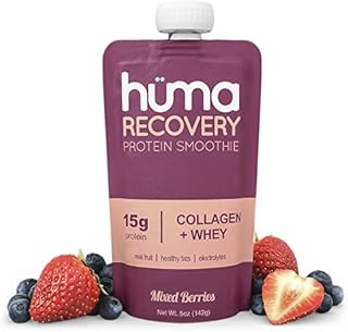 Huma Recovery Protein Smoothie, 20 Pouches – 15g Collagen + Whey Post Workout Recovery Drink – Ready-to-Drink Protein Shake with Real Fruit, Electrolytes, Healthy Fats