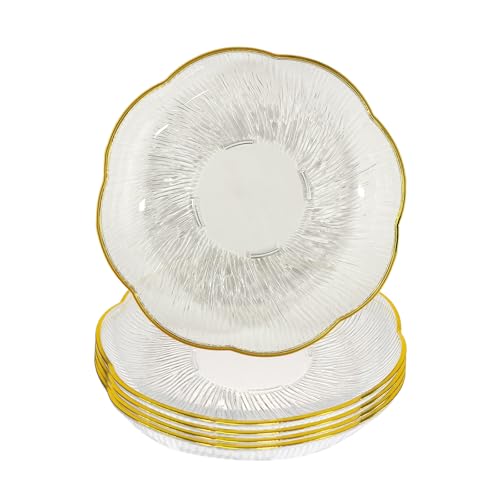 Fkereg Set of 5 Appetizer Plates with Gold Rim 6 Inch, Small Dessert Lunch Salad Plates, Reusable Plastic Party Cocktail Plates, Pinch Bowls for Cooking Prep, Side Dish Serving for Dinner, White
