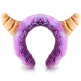 JazSwirl Monster Ears Headband, Soft Fluffy Purple Monster Ears Hairband, Furry Plush Halloween Hair Headband, Fun Party Headbands for Women and Men