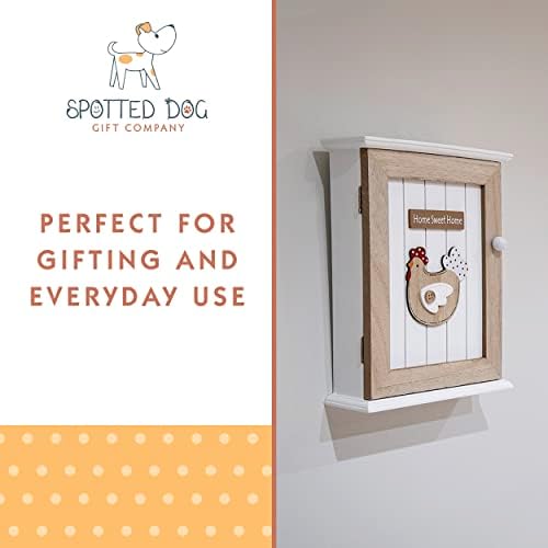 SPOTTED DOG GIFT COMPANY Key Box Wall Mounted Wooden Key Cabinet, Key Holder, Chicken Themed Home Decor Gift for Animal Lovers