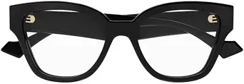 Gucci GG1424O 005 Women's Cat-Eye Eyeglasses, Black and Gold, 54 mm