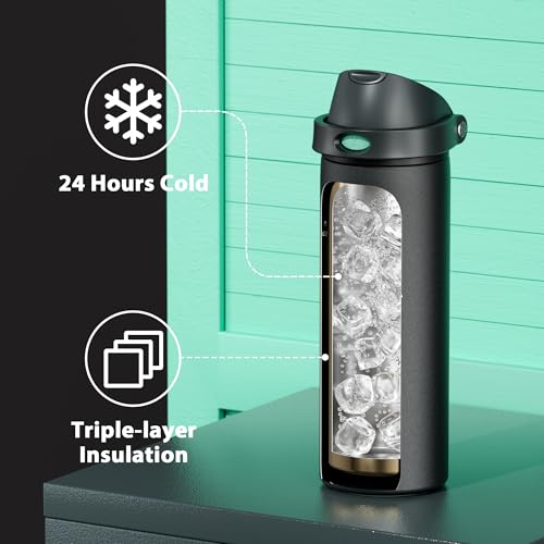 Image of 24 oz Insulated Water Bottle for Sports: Meoky Stainless Steel Water Bottle with 2-in-1 Straw and Spout Lid - Leak Proof, Cold for 24 Hours, Fits in Car Cup Holder, BPA-Free for Travel Gym, Foggy Tide