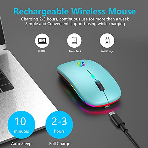 LED-Wireless-Mouse-Rechargeable-Slim-Silent-Mice-24G-Portable-Office-Optical-Mouse-with-USB-Receiver-and-Type-C-Adapter-3-Adjustable-DPI-for-Laptop-Computer-PC-Notebook-DesktopLake-Blue