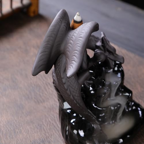 Brûleur d'encens cascade dragon noir en bois, statuette de luxe