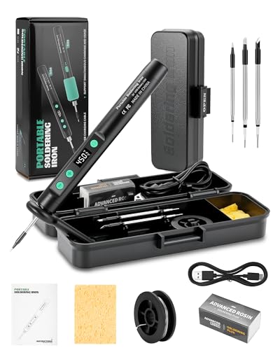 Lizoak Fer à Souder USB avec 3 Pannes (K, 3C, B) | Kit de Soudage Portable 15W avec Boîtier et Support | Chauffe Rapide 8s | 3 Températures 180-450°C | Réparation et Pyrogravure(Noir)