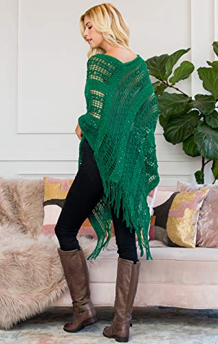 Image of RIAH FASHION Bohemian Sequin Glitter Shawl Wrap Poncho - Kimono Cardigan, Sparkly Metallic Mesh Scarf, Open Knit Crochet