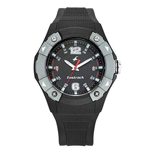 Fastrack Trendies Quartz Analog Black Dial Black Silicone Strap Watch for Guys - NR38057PP02