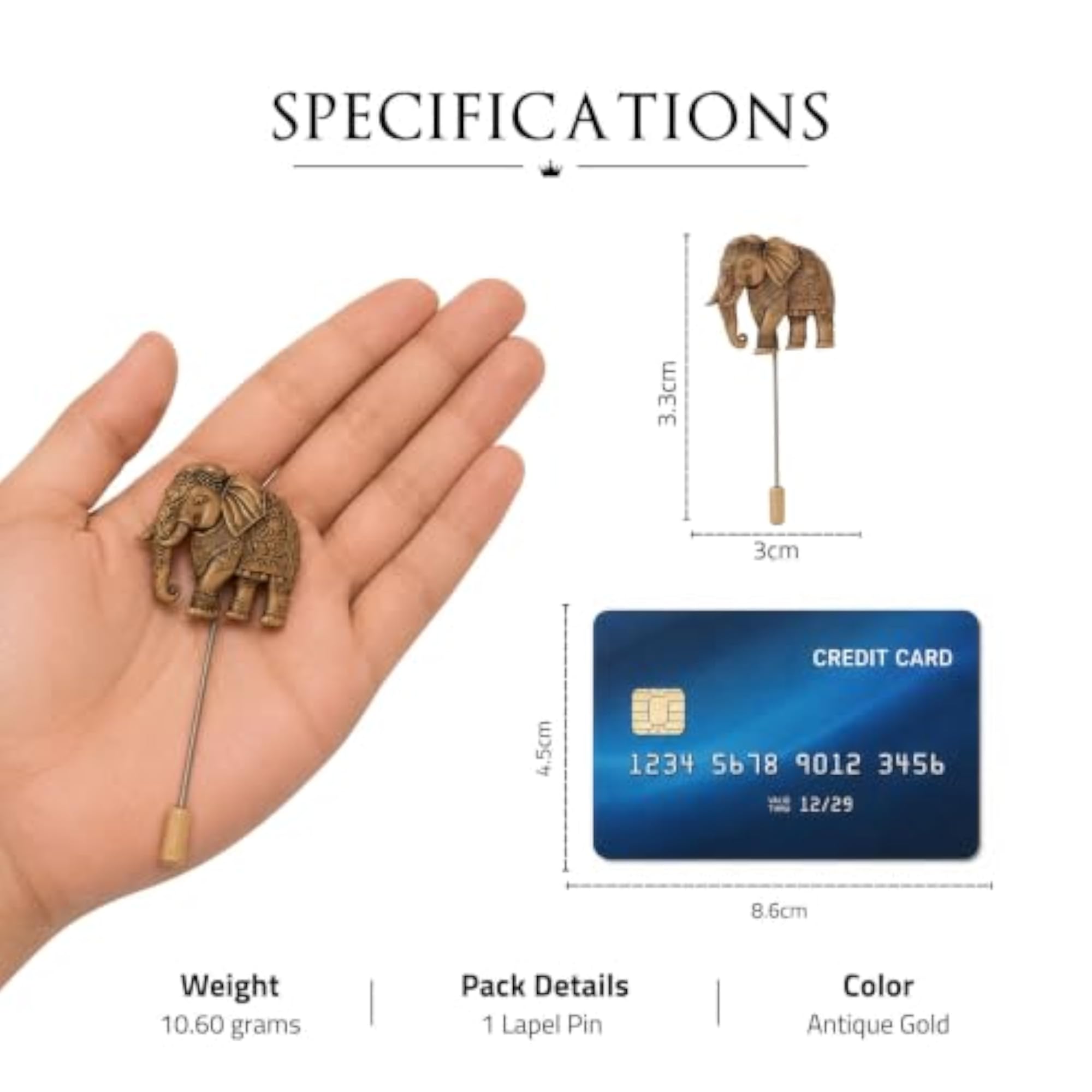 Antique Gold Brass Royal Elephant Heritage Lapel Pin