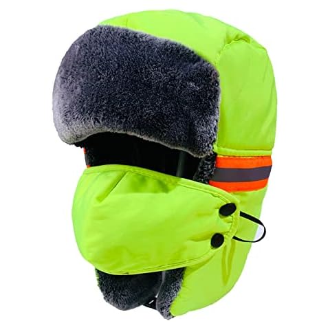 Reflective Winter Trapper Hat for Women Men with Faux Fur Ear Flaps Mask Ushanka Russian Hat Windproof Fleece Warm Snow Ski Cycling Motorcycle Hat Cold Weather Thermal Hat Cover