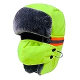 Reflective Winter Trapper Hat for Women Men with Faux Fur Ear Flaps Mask Ushanka Russian Hats Windproof Fleece Warm Snow Ski Cycling Motorcycle Cap Cold Weather Thermal Hat
