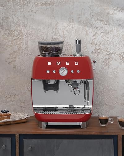 Smeg EGF03 Semi-Automatic Espresso Machine with Built-In Grinder, Dual Thermoblock, 50’s Retro Style – Red (120 V) - Image 8