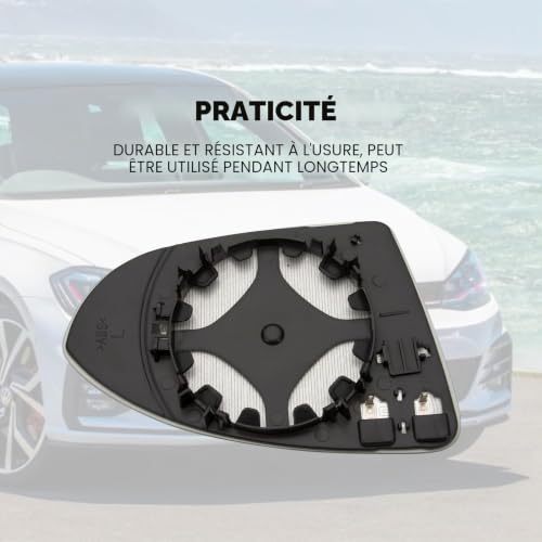 Konuooer Verre de rétroviseur gauche compatible avec Golf 7 Chauffable Asphérique avec plaque de support 5G0857521 – vue 4