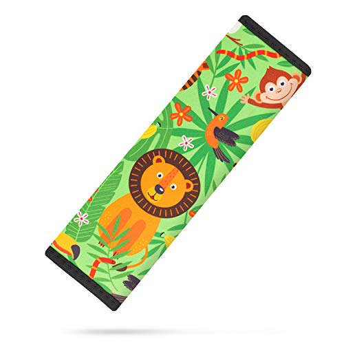 Image of YR Seat Belt Cover for Kids, Soft Comfort Seat Belt Cushion for Children, Cute Cartoon Pattern Car Seat Belt Pads Cover for Girls and Boys, 1 Pack, Jungle