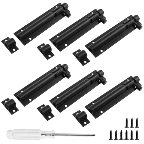 Biaungdo 6 Pcs Slide Bolt Latch Lock, 4 Inch Barrel Bolt Door Security Slide Latch Lock Aluminum Alloy Gate Sliding Lock Door Latch With Screws & Screw Driver(Black) #TOP3