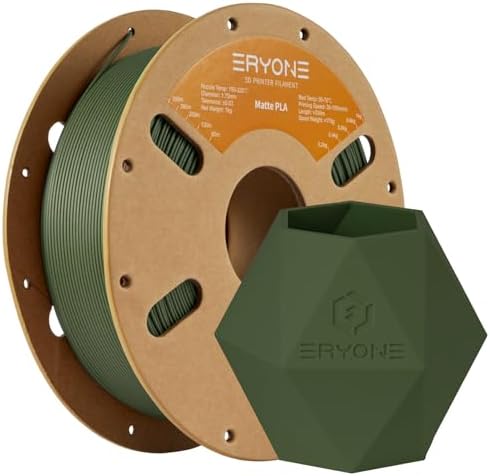 ERYONE Matte PLA 3D Drucker Filament 1.75mm, Maßgenauigkeit +/- 0.03 mm, 1 kg 1 Spule, Matte Oliv grün