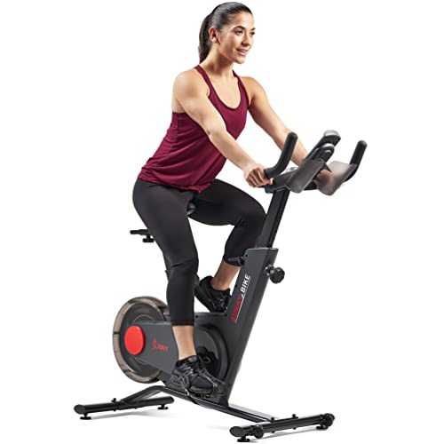 Sunny Health & Fitness TRYDEN - Bicicleta de ciclo conectada de alta calidad con resistencia electromagnética de 16 niveles, esfera LCD digital y exclusiva aplicación SunnyFit conectividad Bluetooth