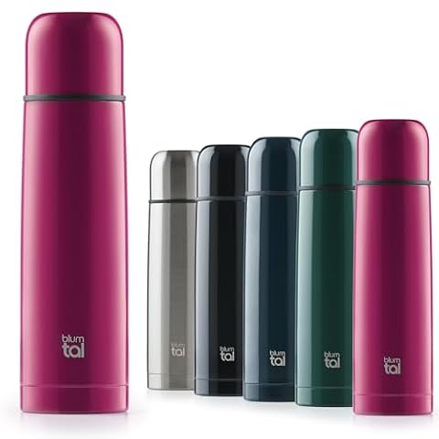Blumtal termiczna butelka 500 ml, bez BPA, do gorących i zimnych napojów, stali nierdzewnej, szczelna, kubek do kawy i herbaty, 100% metalowa butelka na wodę, śliwkowa