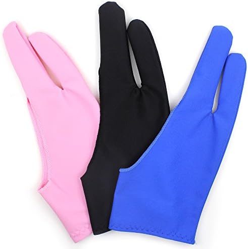SENHAI Digital Artist Gloves for Graphic Tablet Pen Display, 3 Pack Free Size 2 Finger Gloves for drawing painting - Sapphire Blue, Pink, Black