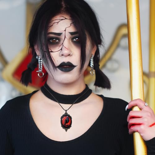 8 Pcs Gothic Necklace Goth Jewelry Witch Gifts For Women Cameo Choker Necklaces Black Stainless Steel Chains Blood Vampire Bat Crow Cross Costume Party…4