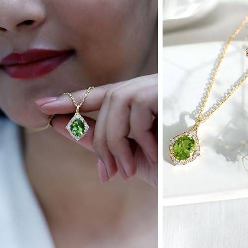Certified Peridot Diamond Necklace With Silver Chain, Aaa Quality, 8X10mm Peridot Vintage Necklace - Ready To Gift2