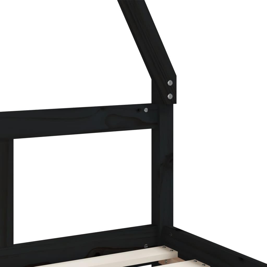 Kinderbett aus Massivholz Kiefer – Hausform Bett mit Lattenrost – 70x140 / 80x160 / 80x200 / 90x190 / 90x200 cm – Farben: Natur/Schwarz/Weiß – Kinderbett für Kinder ab 4 Jahren