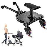 Universal Stroller Board, with 2 LED Lighted Wheels and Replaceable Seat, 2 in 1 Sit and Stand Stroller Board, Stroller Attachment for Toddler to Ride, Suitable for Most Strollers