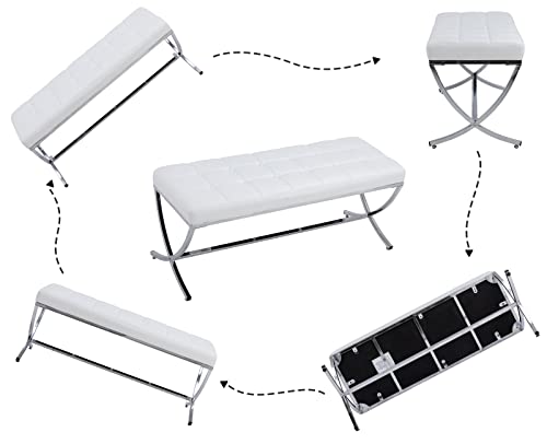 Cimota Modern Leather Entryway Bench Upholstered Button-Tufted Dining Bench With Metal Base Stylish Pu Ottoman Bench For Entry Way/Living Room/Bedroom/Dining Room,White #TOP4