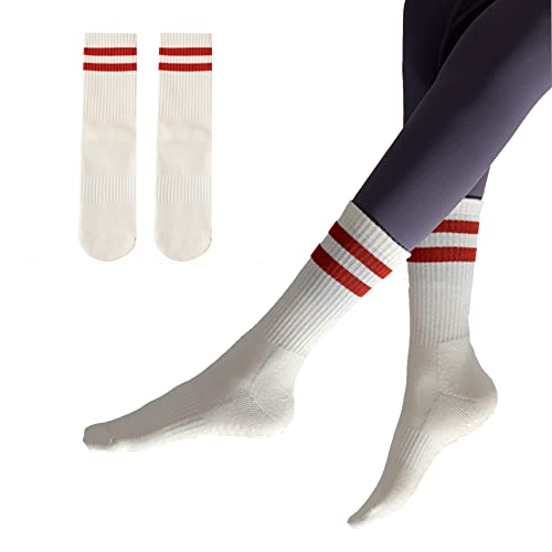 Jczanxi Yoga Socks With Grips For Women, Non Slip Grip Socks For Yoga, Pilates, Barre, Dance, Ballet | Ideal Cushioned Crew Socks (Stripe White) #TOP2