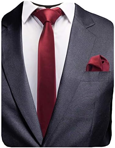 GUSLESON 2.4" Slim Necktie and Handkerchief Set For Men Solid Skinny Tie