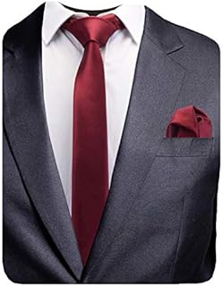 GUSLESON 2.4" Slim Necktie and Handkerchief Set For Men Solid Skinny Tie