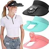 Maiteenly 3 Pcs Sun Visor Hat with Fan, Three Temp Settings, Large Area Sun Protection, Adjustable Visor with Fan for Women (Black, Pink, Blue)