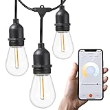 Newhouse Lighting 48ft. 15-Socket Smart LED String Outdoor Lights, Smart Life App Works with Alexa Dimmable Outdoor Patio Accessories with Timer,S14 E26,30W,2700K,Black,SMSTRING15