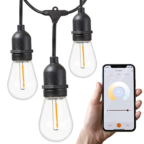 Newhouse Lighting 48ft. 15-Socket Smart LED String Outdoor Lights, Smart Life App Works with Alexa Dimmable Outdoor Patio Accessories with Timer,S14 E26,30W,2700K,Black,SMSTRING15