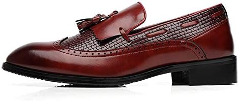 Zhukeke Men's Tassel Business Oxfords Shoes for Men Wedding Party Formal Dress Loafers Synthetic Leather Borgue Style Antislip Sole Block Heel Wear-Resistant Fashion (Color : Wine, Size : 8.5 M US)