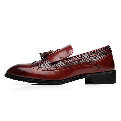 Zhukeke Men's Tassel Business Oxfords Shoes For Men Wedding Party Formal Dress Loafers Synthetic Leather Borgue Style Antislip Sole Block Heel Wear-Resistant Fashion (Color : Wine, Size : 8.5 M Us) #TOP1
