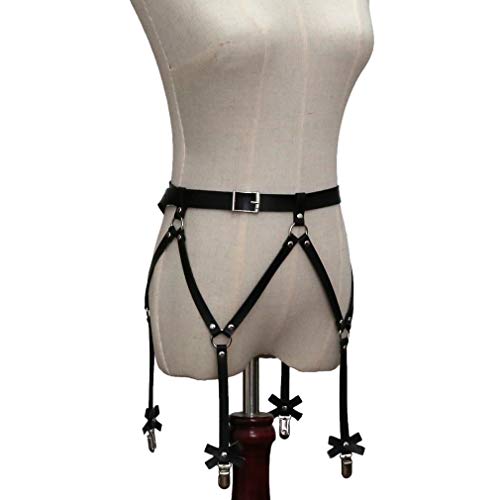 Adjustable Sexy Elasticity Leg Harness Garter Belts Punk Gothic Thigh Ring Garter With Metal Clip (Black With 4 Clips) #TOP3