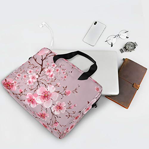 Alaza Pink Floral Cherry Blossom Laptop Case Bag Sleeve Portable Crossbody Messenger Briefcase W/Strap Handle, 13 14 15.6 Inch #TOP6