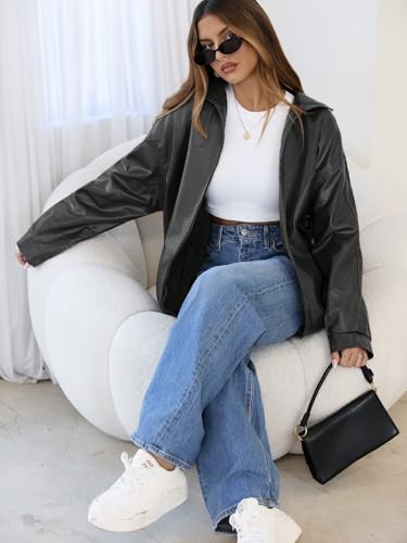 Womens Leather Jackets Faux Oversized Motorcycle Bomber Coats Fall Outfits Winter Fashion Clothing3